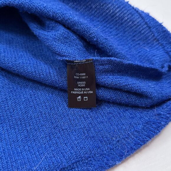 Anthropologie Amadi Robe Dress Size XS Blue Short A Line Wrap Neck Knit Stretch - Picture 6 of 7